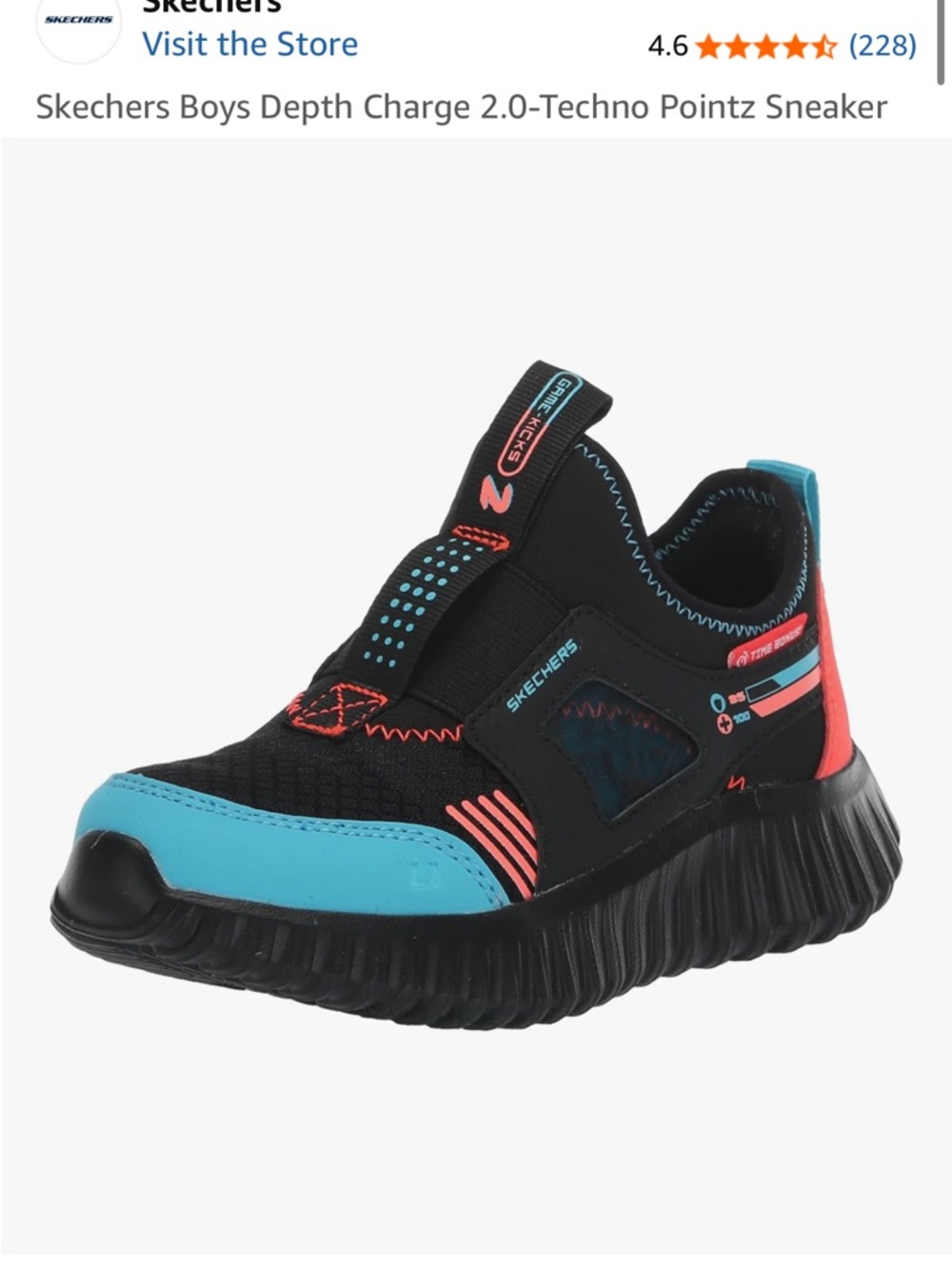 Skechers Kids Black Sneakers with Turquoise and Coral Accents